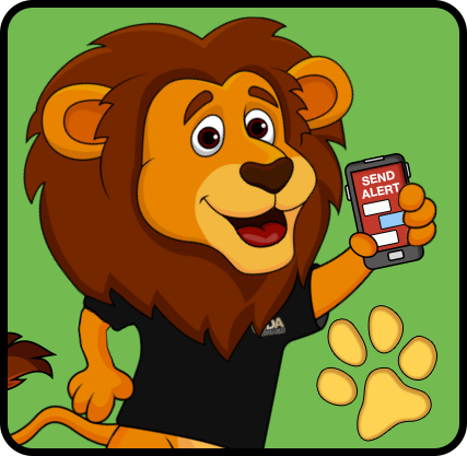Cartoon lion with phone