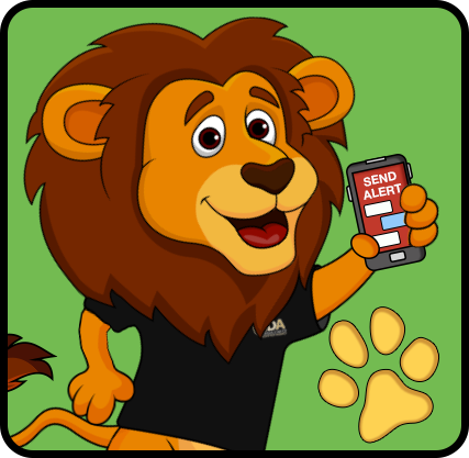 Cartoon lion with phone